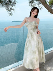 Women Beach Green Shivering Chiffon Fairy Holiday Dress