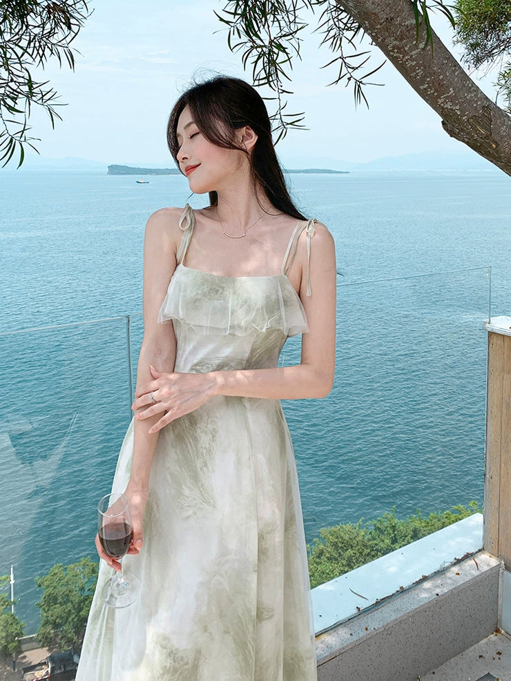 Women Beach Green Shivering Chiffon Fairy Holiday Dress