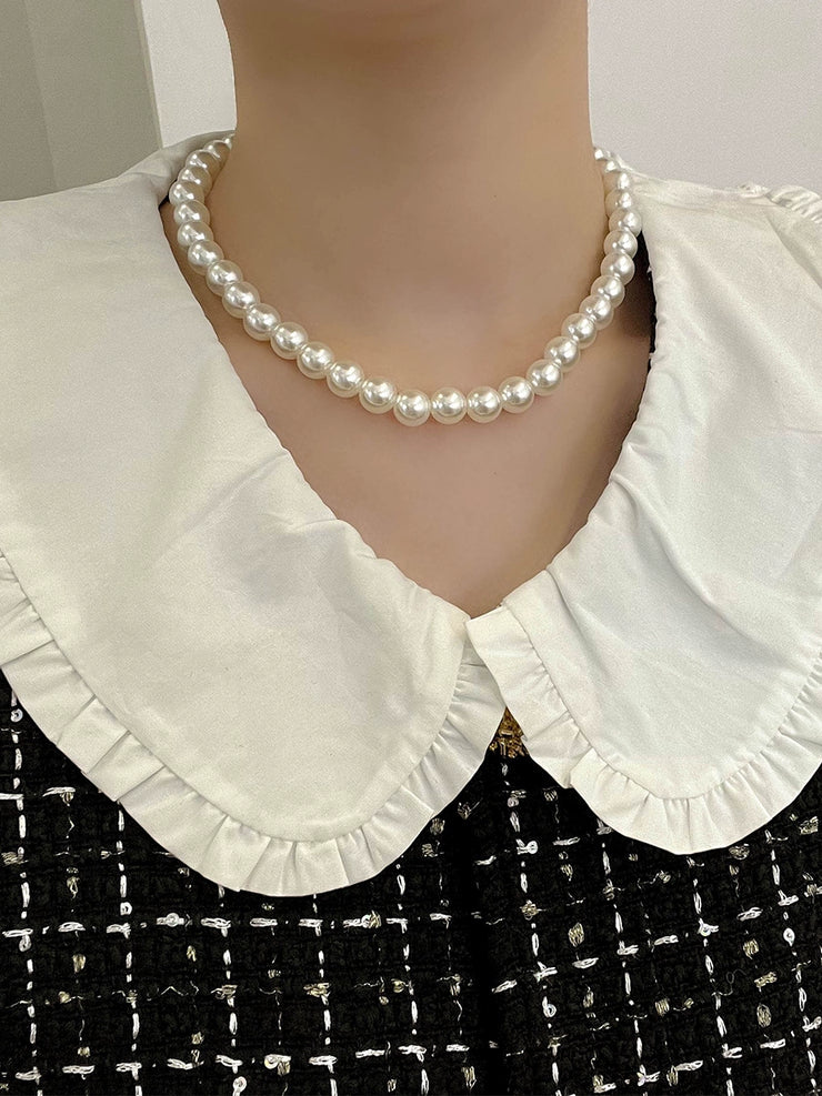 Women French Style Vintage Large and Small Blogger Pearl Necklace