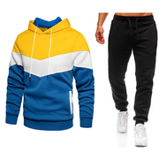 Men's Sport Suit Casual Patchwork Hoodie And Pants Set Fashionable Spring Autumn Two-Piece Outfit Polyester Long Sleeve Sweatshirt