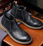 Men's Chelsea Retro Slip-on Low Ankle Cowhide Ankle Boots