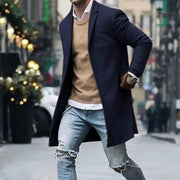 Men's Casual Trench Coat High-Quality Button-Up Jacket Autumn Winter Fashionable Solid Pattern Versatile Style