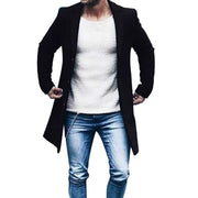 Men's Casual Trench Coat High-Quality Button-Up Jacket Autumn Winter Fashionable Solid Pattern Versatile Style