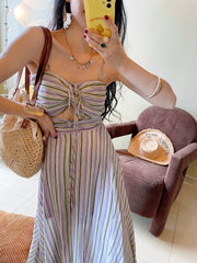 Women Summer Vacation Style Cutout Sling Dress