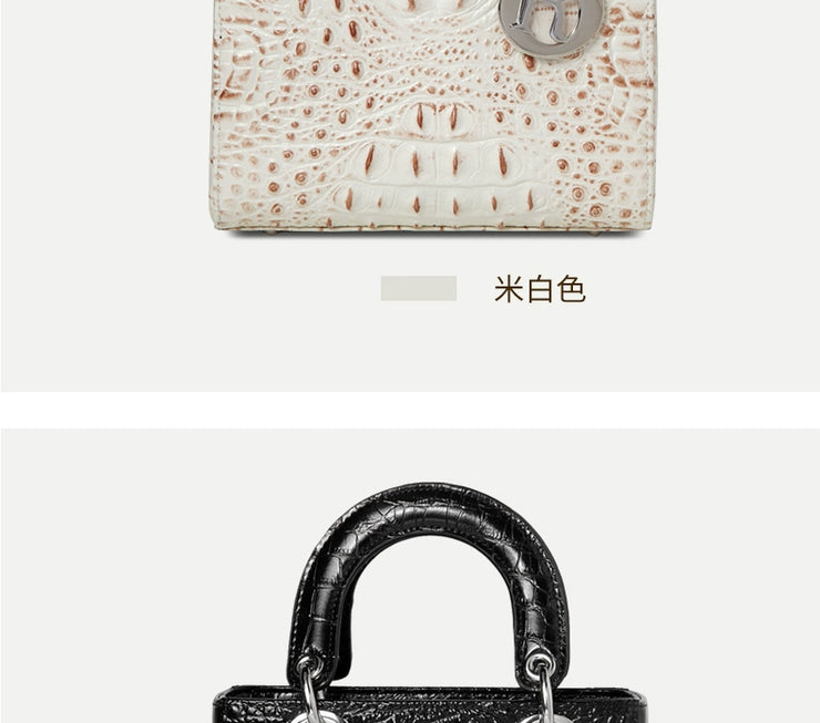 Genuine Leather Portable Elegant Crocodile Pattern All-Match Small Square Bag