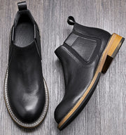 Men's Chelsea Retro Slip-on Low Ankle Cowhide Ankle Boots