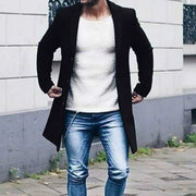 Men's Casual Trench Coat High-Quality Button-Up Jacket Autumn Winter Fashionable Solid Pattern Versatile Style