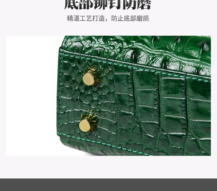 Genuine Leather Portable Elegant Crocodile Pattern All-Match Small Square Bag