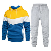 Men's Sport Suit Casual Patchwork Hoodie And Pants Set Fashionable Spring Autumn Two-Piece Outfit Polyester Long Sleeve Sweatshirt