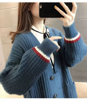 Women's Mid Length Long Length Spring and Autumn Sweater Knitted Cardigan