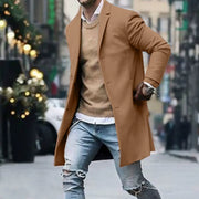 Men's Casual Trench Coat High-Quality Button-Up Jacket Autumn Winter Fashionable Solid Pattern Versatile Style