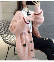 Women's Mid Length Long Length Spring and Autumn Sweater Knitted Cardigan