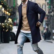 Men's Casual Trench Coat High-Quality Button-Up Jacket Autumn Winter Fashionable Solid Pattern Versatile Style