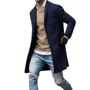 Men's Casual Trench Coat High-Quality Button-Up Jacket Autumn Winter Fashionable Solid Pattern Versatile Style