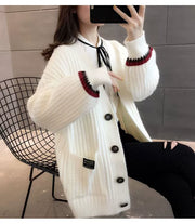 Women's Mid Length Long Length Spring and Autumn Sweater Knitted Cardigan