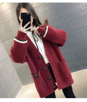 Women's Mid Length Long Length Spring and Autumn Sweater Knitted Cardigan