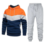 Men's Sport Suit Casual Patchwork Hoodie And Pants Set Fashionable Spring Autumn Two-Piece Outfit Polyester Long Sleeve Sweatshirt