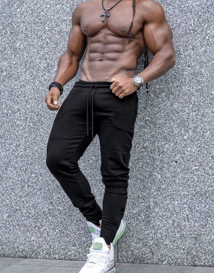 Spring and Autumn Cotton Sports Pants Slim Fit Men Jogger Pants Fitness Pants Muscle Boy Pure Color Stretch Running Pants