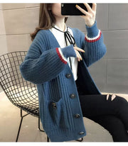 Women's Mid Length Long Length Spring and Autumn Sweater Knitted Cardigan