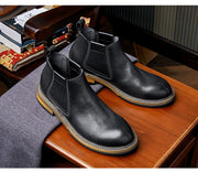 Men's Chelsea Retro Slip-on Low Ankle Cowhide Ankle Boots