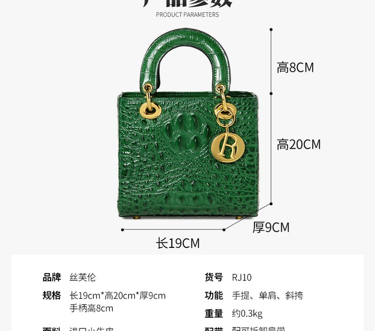 Genuine Leather Portable Elegant Crocodile Pattern All-Match Small Square Bag