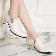 Authentic Leather Women's Stiletto Heel  Sexy Easy to Wear Rubber Sole Shoes