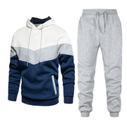 Men's Sport Suit Casual Patchwork Hoodie And Pants Set Fashionable Spring Autumn Two-Piece Outfit Polyester Long Sleeve Sweatshirt