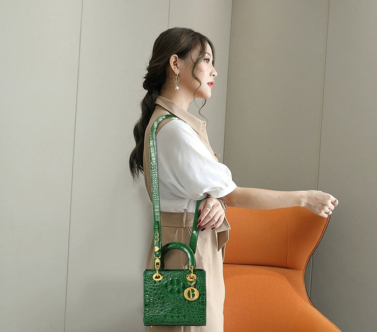 Genuine Leather Portable Elegant Crocodile Pattern All-Match Small Square Bag