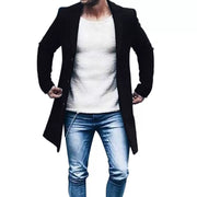 Men's Casual Trench Coat High-Quality Button-Up Jacket Autumn Winter Fashionable Solid Pattern Versatile Style