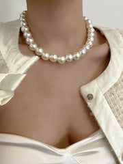 Women French Style Vintage Large and Small Blogger Pearl Necklace