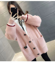 Women's Mid Length Long Length Spring and Autumn Sweater Knitted Cardigan