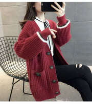 Women's Mid Length Long Length Spring and Autumn Sweater Knitted Cardigan