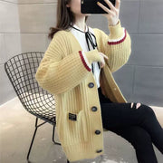 Women's Mid Length Long Length Spring and Autumn Sweater Knitted Cardigan