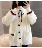 Women's Mid Length Long Length Spring and Autumn Sweater Knitted Cardigan