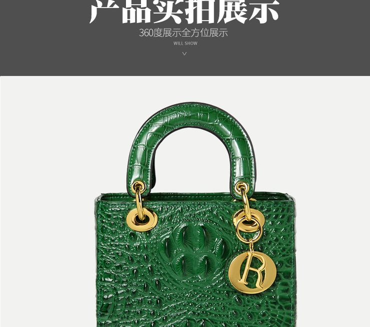 Genuine Leather Portable Elegant Crocodile Pattern All-Match Small Square Bag