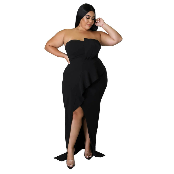 Eye-Catching Evening Dress in Plus Size L-4XL with High Slit Breast Wrap for Women