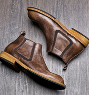 Men's Chelsea Retro Slip-on Low Ankle Cowhide Ankle Boots