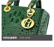 Genuine Leather Portable Elegant Crocodile Pattern All-Match Small Square Bag