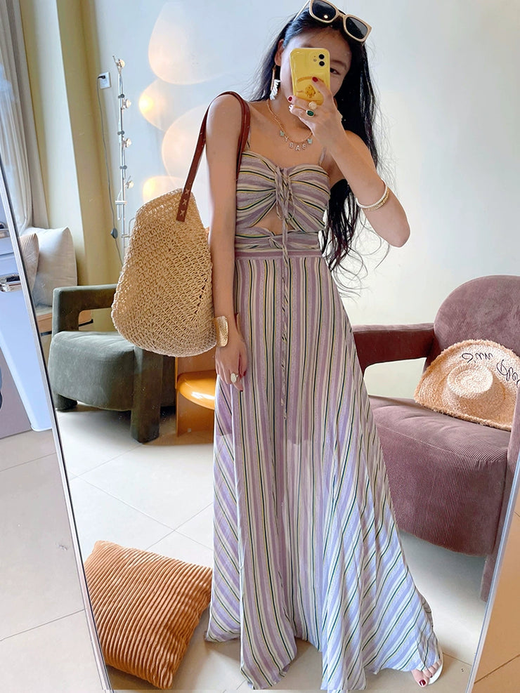 Women Summer Vacation Style Cutout Sling Dress