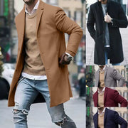 Men's Casual Trench Coat High-Quality Button-Up Jacket Autumn Winter Fashionable Solid Pattern Versatile Style