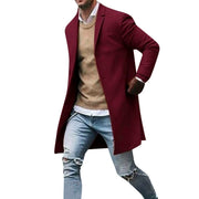 Men's Casual Trench Coat High-Quality Button-Up Jacket Autumn Winter Fashionable Solid Pattern Versatile Style