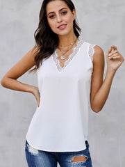 Women Fashion V Neck Eyelash Thin Pullover Sleeveless Blouse