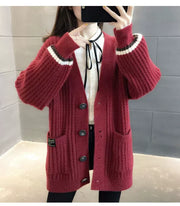 Women's Mid Length Long Length Spring and Autumn Sweater Knitted Cardigan