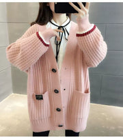 Women's Mid Length Long Length Spring and Autumn Sweater Knitted Cardigan