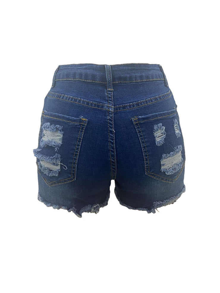 Women High Elastic Ripped Jeans Denim Shorts