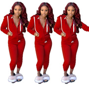 Fashion Solid Slim Zipper Sports Hooded Two-Piece Suit Tracksuit