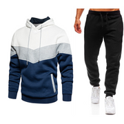 Men's Sport Suit Casual Patchwork Hoodie And Pants Set Fashionable Spring Autumn Two-Piece Outfit Polyester Long Sleeve Sweatshirt