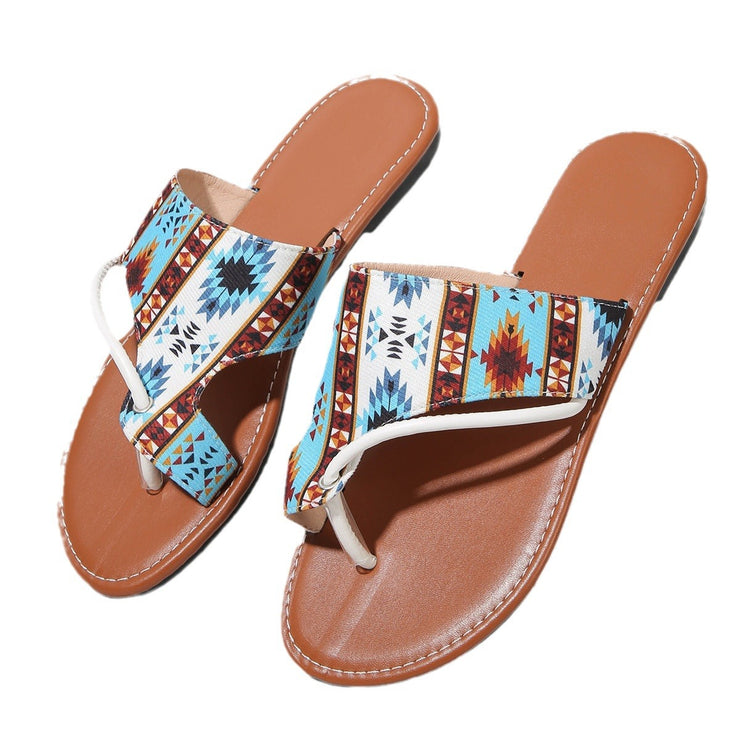 Women Breathable Printed Toe Covering Roman Style ,Slippers