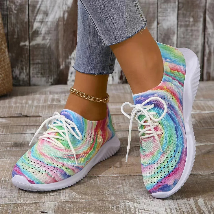 Women Mix Color Mesh Knitted Sneakers Autumn Lightweight Breathable Soft Sole Running Shoes Woman Slip on Flats Sock Shoes