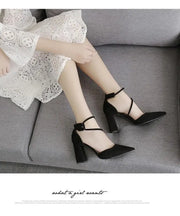 Women's Thick Heel Pointed Stiletto Sandals High Heeled Buckle Strap Eye Catching Black Gray Casual Fashion Footwear